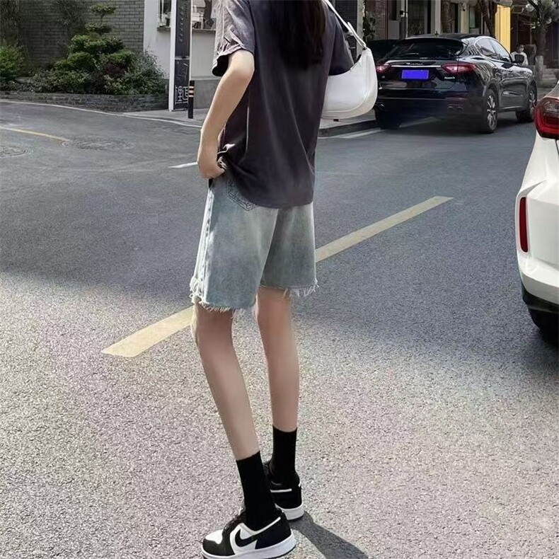 五分牛仔短裤女夏季新款高腰破洞宽松复古显瘦显高学生阔腿裤中裤,男装牛仔裤,星座1210-1