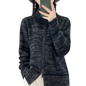 秋冬新款半高领羊绒开衫女长袖毛衣宽松百搭加厚羊毛针织外套上衣图片