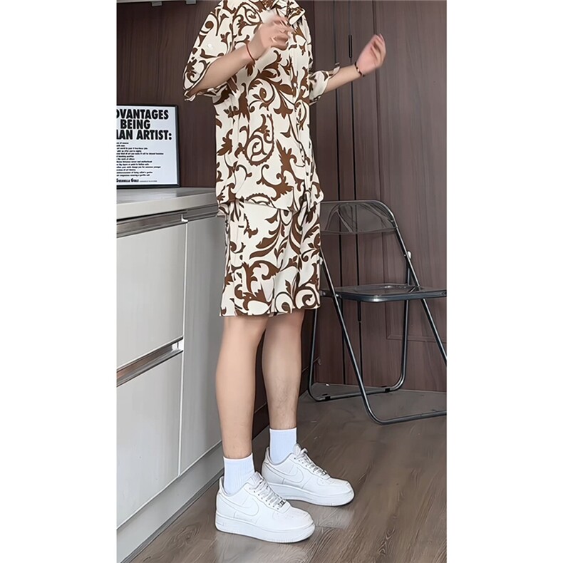 短袖衬衫男+短裤男套装男100%聚酯纤维M-5XL大码TZ78701P50控98,男装休闲套装,星座226-1