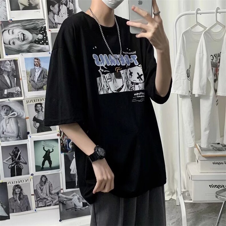 夏季男士短袖T恤宽松潮牌印花ins百搭学生休闲五分袖体恤TX59-P26,男装T恤,星座1008-1