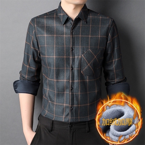 新款加绒衬衫男秋冬季厚款长袖中年时尚爸爸装衬衣HPNC-37-P65图片