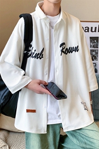 1港风发泡印花七分袖大码M-5XL中性情侣潮衬衫男QCS7010P45控69图片