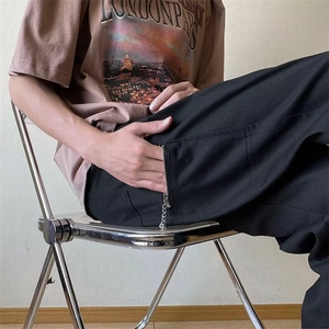 青春流行男长裤直筒型拉链装饰春季直筒休闲裤S224P42图片