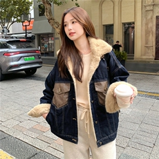 复古学院风牛仔外套女2025冬季新款短款宽松休闲百搭夹克小个子，女装棉衣/棉服，2C057