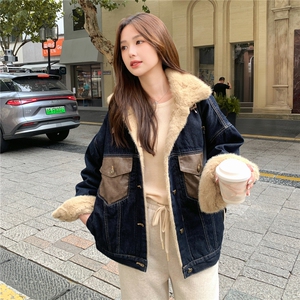 复古学院风牛仔外套女2025冬季新款短款宽松休闲百搭夹克小个子图片