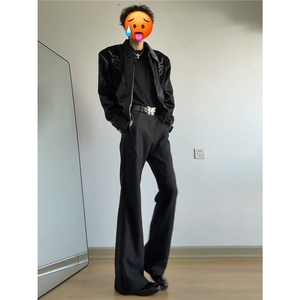 网图cleanfit黑色微喇西裤美式高街裤子男直筒休闲西装裤KZ058P50图片