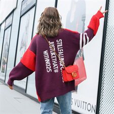 针织衫/毛衣新款拼色嵌花毛衣开衫外套青春减龄百搭时尚，女装针织衫/毛衣，美吧服饰