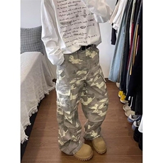 美式高街脏脏牛仔工装迷彩解构设计废土美学拖地裤K6047p58，男装休闲裤，电商D315A