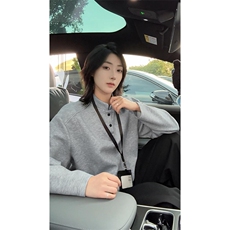 抖音得物品质美式高街重磅曼巴棉拼接cleanfit亨利领卫衣长袖T恤，男装T恤，电商A486