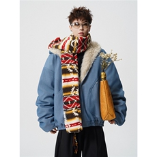 现货仿牛仔座山雕棉服美式连帽毛毛重磅设计感外套A170-M901-P142，男装棉衣，电商A170