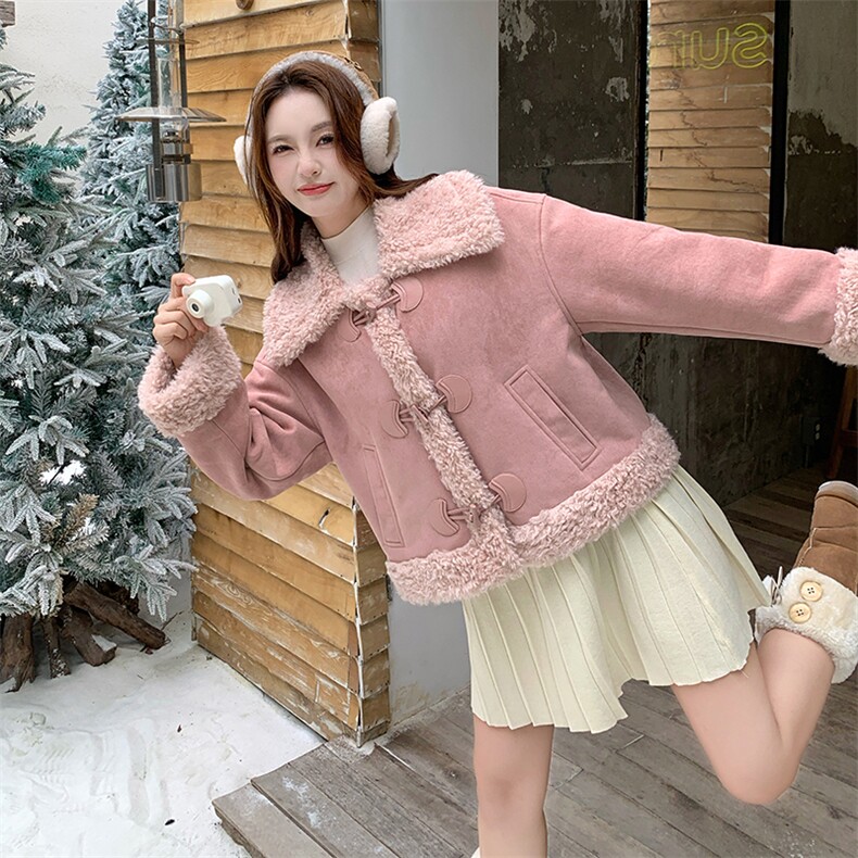 2024现货好款气质甜美羊羔毛外套显肤色白1C056-P210K285,女装短外套,2D045