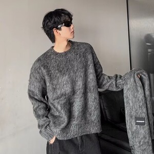 韩版简约潮流圆领围巾宽松套头针织衫流行时髦百搭毛衣男 MK136图片