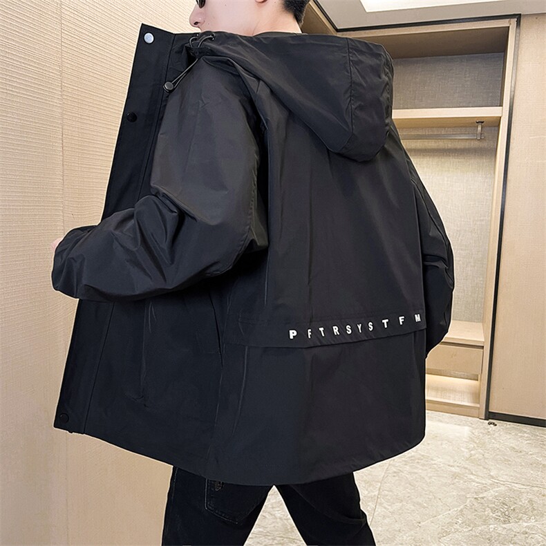 店主风-冲锋衣春秋季新款工装连帽长袖夹克外套8303P110,男装夹克,电商A203-1
