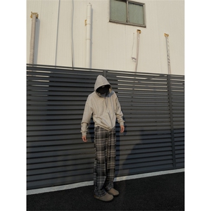 2024/格子裤直筒拖地cleanfit磨毛阔腿裤子1005-3-SGA864-P60控78图片