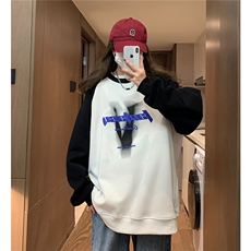 中性秋装360高克重印花拼接长袖卫衣宽松套头外套女H811P58，男装卫衣，电商A341