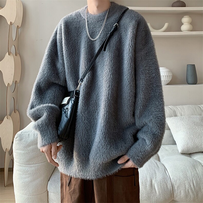 圆领纯色仿貂毛针织毛衣A367M2404P60控88，男装针织衫/毛衣，电商A367