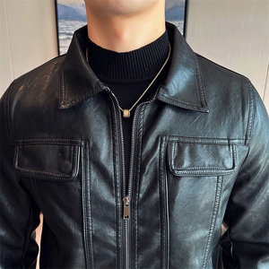 秋季男皮夹克上衣外套翻领黑色机车风 6682-P145图片
