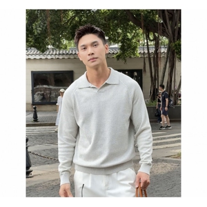 松弛感老钱风精棉混纺镂空休闲海鸥领长袖针织上衣打底1175/P68图片