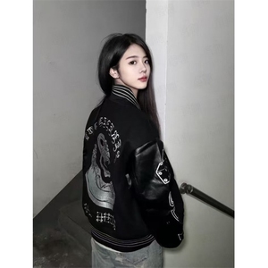1506-1/JH1981/P91嘻哈男女夹克情侣装棒球服复古刺绣百搭外套图片