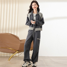 时尚欧货休闲运动服女秋高级感拉链卫衣开衫阔腿工装裤，女装短外套，梦懿尔