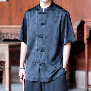现货中式男士竹叶天丝提花短袖衬衫CS9898-P65控89图片