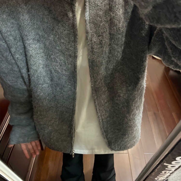 濮院大厂针织衫灰色开衫男士美式复古慵懒风高级感毛衣男LF490p65,男装针织衫/毛衣,电商D256-2(原A064-2)