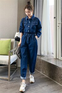 2022春季新款潮流时尚亮线抽绳牛仔连体裤图片