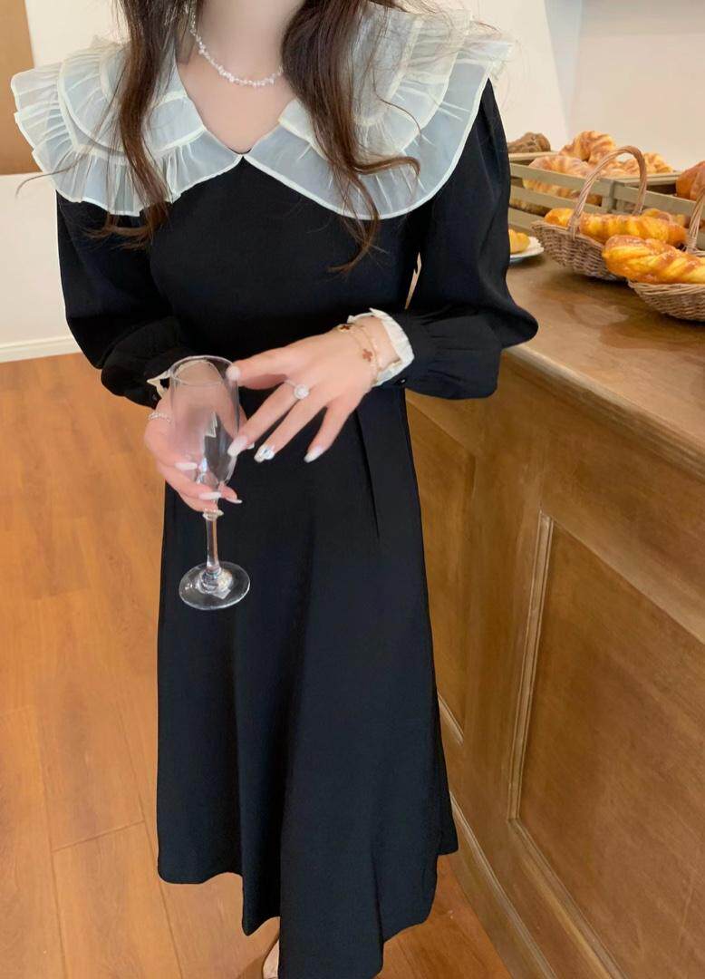 〈现货〉春季新款娃娃领连衣裙，女装连衣裙，MAN YU 蔓羽