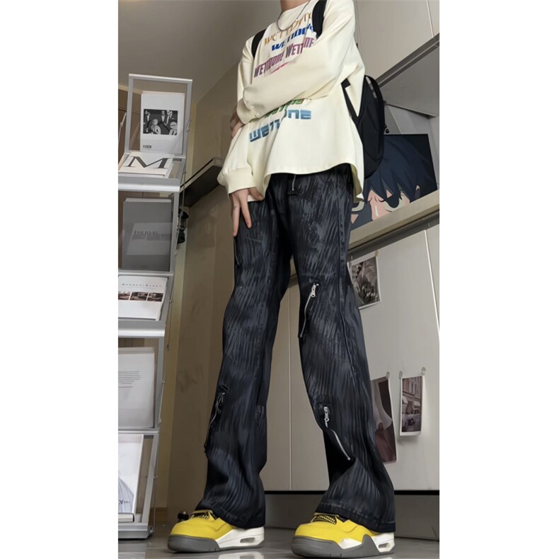 原创多拉链牛仔裤个性泼墨百搭油漆涂层做旧微喇叭裤子GJ384P55，男装牛仔裤，电商D256A(原A064A)