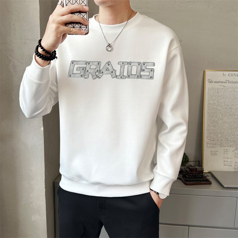 男款秋季新款圆领卫衣时尚潮流长袖套头卫T春秋打底上衣W7037-P48,男装T恤,电商A237