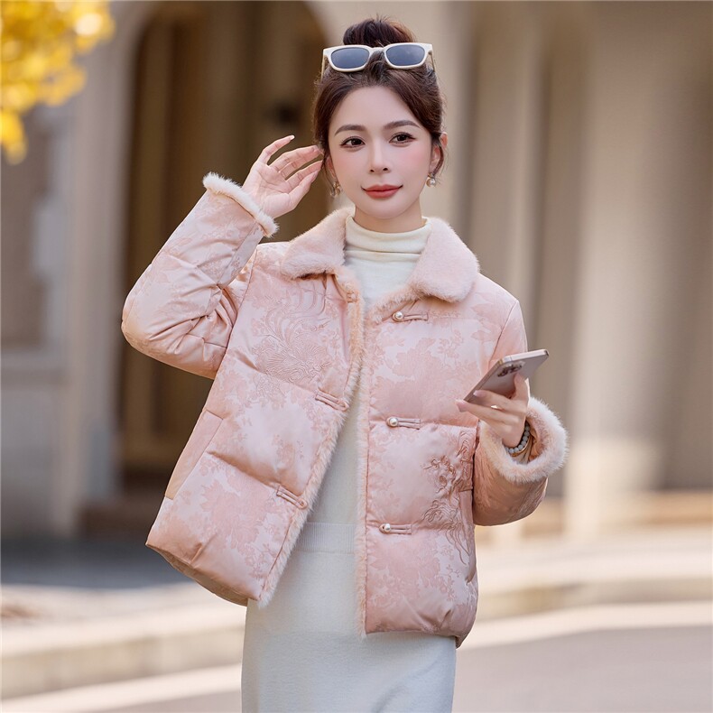 现货.新中式提花羽绒服2025年冬季新款高级感优雅时尚气质外套,女装羽绒服,兰菲阁