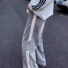 1506-1/K86501/P41复古条纹拼接做旧牛仔裤春秋款设计感做旧松紧，男装牛仔裤，星座1506-1