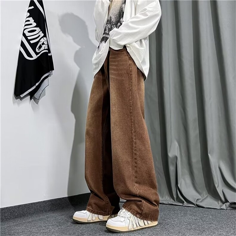 棕色牛仔裤男韩版潮流高街帅气2023秋冬新款ins宽松长裤K2588-P45,男装牛仔裤,星座412-3