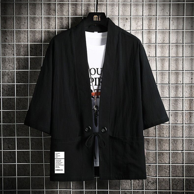 HF59045-P40风汉服男开衫外套七分袖道袍 网格挂拍图片