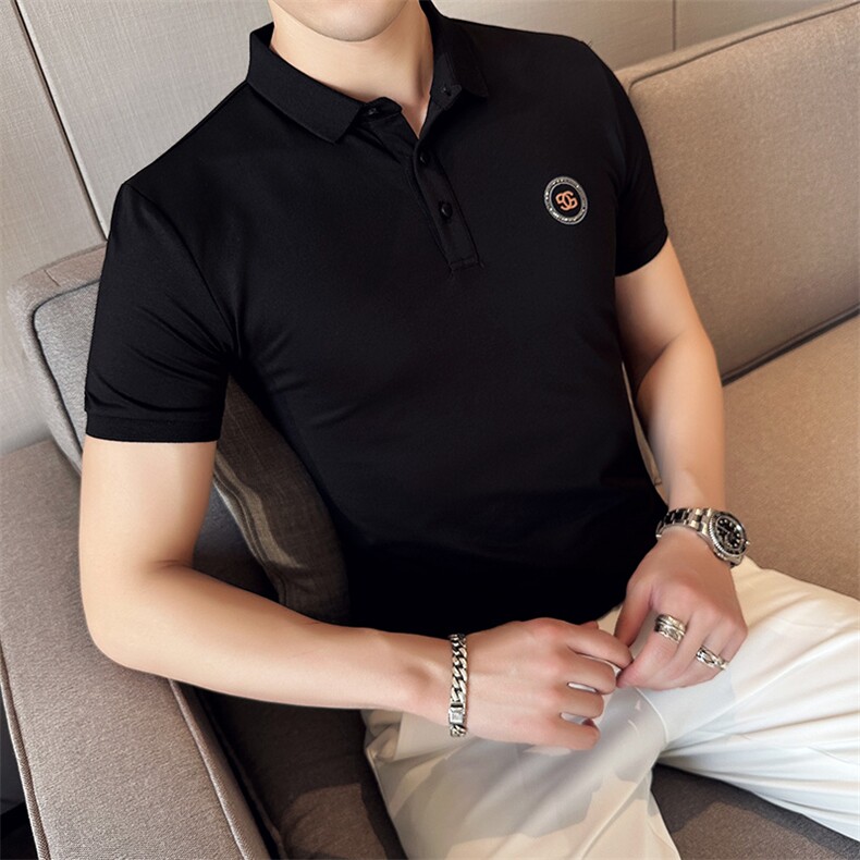 2024夏季新款修身短袖POLO衫韩版时尚印花T恤男D8808-p55控85,男装Polo衫,电商D303