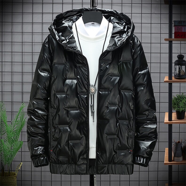 80绒新款现货亮面羽绒服男短款秋冬加厚保暖连帽男外套P130图片