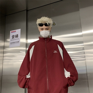 2024新款秋季美式高街拼色立领夹克帅气休闲宽松男现货 W8294-P62图片