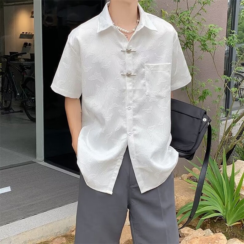 新中式衬衫短袖男夏季高级感风中山装衬衣 C673 P42图片