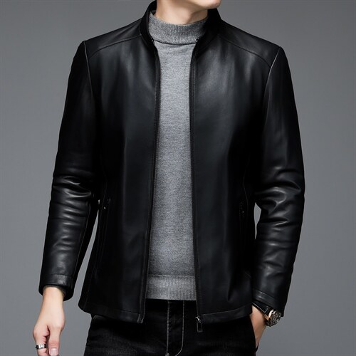 男百搭绵羊皮皮衣外套填充厚款中年立领外套ALXB9151-P1000,男装皮衣,电商B212（原钱塘6029）