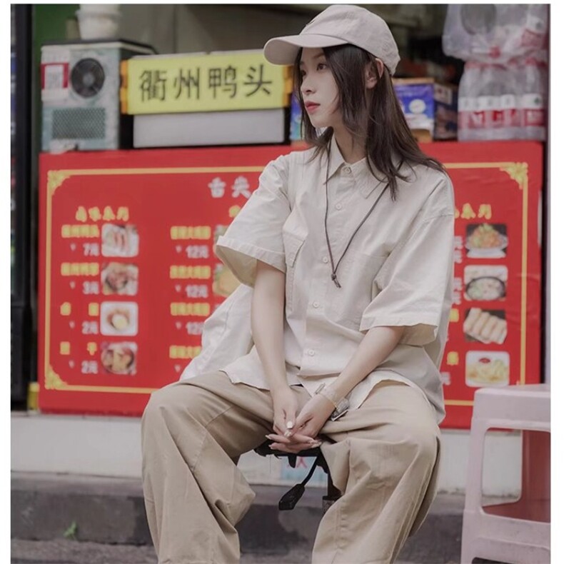夏季短袖衬衫日系复古休闲白衬衣潮流宽松工装半袖上衣,男装T恤,星座1210-1