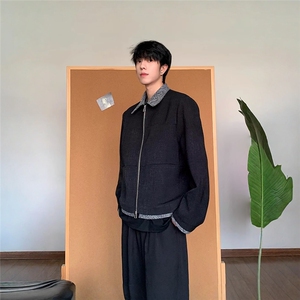 W6514-P66 小香风撞色翻领高级感外套男款美式小众ing短宽痞帅图片