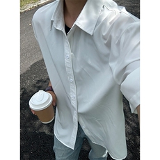 薄款冰丝短袖衬衫男简约纯色垂感休闲痞帅衬衣CS288-P20，男装衬衫，星座301C-5