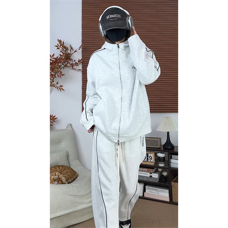 美式斜纹宽松抽绳连帽高级感运动休闲套装W4707特P60/K8691特P45，男装休闲套装，电商A007