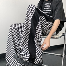 棋盘格子阔腿裤男夏撞色宽松休闲直筒拖地长裤子XZ514-2-1552-P48，男装休闲裤，星座514-2(原B239)