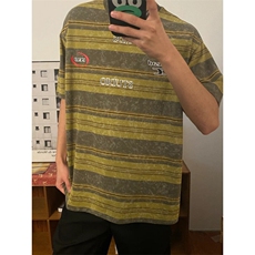 夏季新款美式复古条纹短袖T恤男女扎染设计潮牌上衣WLDT100-P33，男装T恤，星座1008