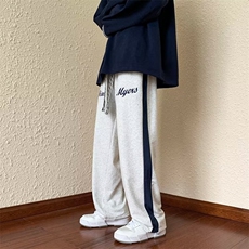 美式复古刺绣拼接休闲裤男秋季潮嘻哈宽松阔腿运动长裤K4701-P32，男装休闲裤，星座512-2