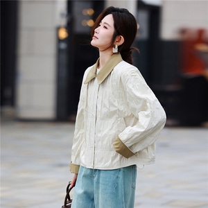 撞色翻领短款外套女春季2026新款小个子时尚减龄百搭高端上衣图片