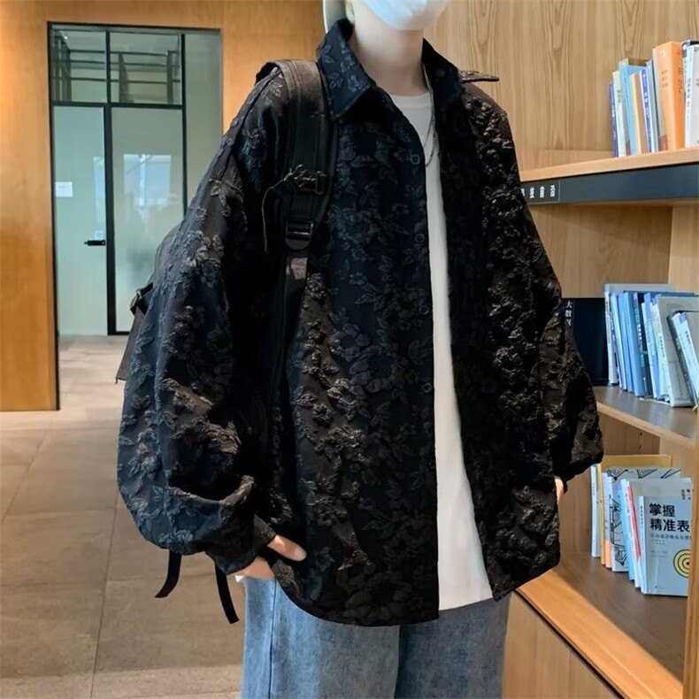 高级感长袖衬衫男士韩版潮流设计感浮雕压花衬衣C1157P42,男装衬衫,星座1116-2