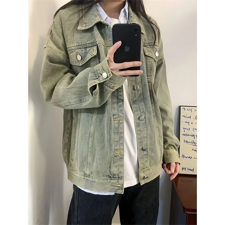 新款黄泥水洗牛仔外套男秋季美式复古高街做旧工装夹克LW0155-P56图片