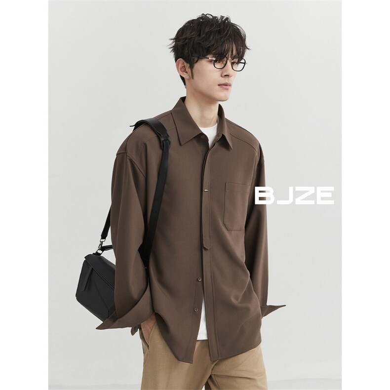 BB12高级设计感内搭长袖衬衫纯色韩版通勤宽松上衣，男装衬衫，星座308A-1（原309B-1）